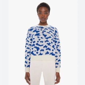 Mother The Crop Alpaca Blend Blue and Cream Patterned Women's Sweater Small